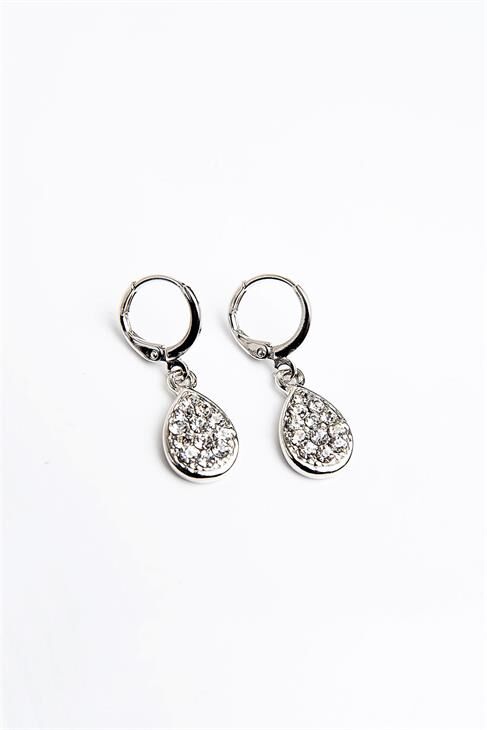 Damla Tasarımlı Zirkon Taşlı Gümüş Renkli Kolye Küpe Takım Set