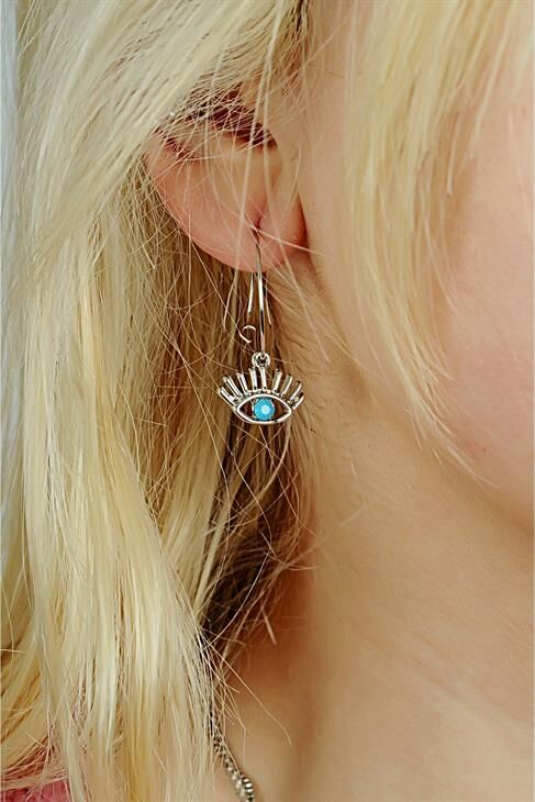 Göz Tasarımlı 2li Zincirli Kolye Küpe ve Bileklik Takımı