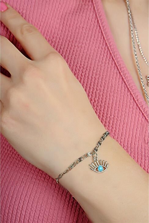 Göz Tasarımlı 2li Zincirli Kolye Küpe ve Bileklik Takımı
