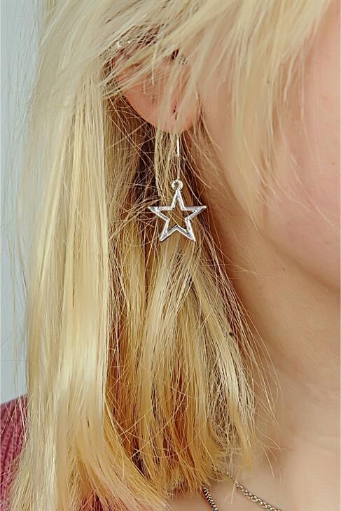 Yıldız Tasarımlı 2li Zincirli Kolye Küpe ve Bileklik Takımı