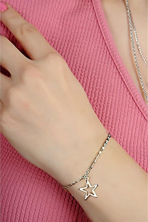 Yıldız Tasarımlı 2li Zincirli Kolye Küpe ve Bileklik Takımı