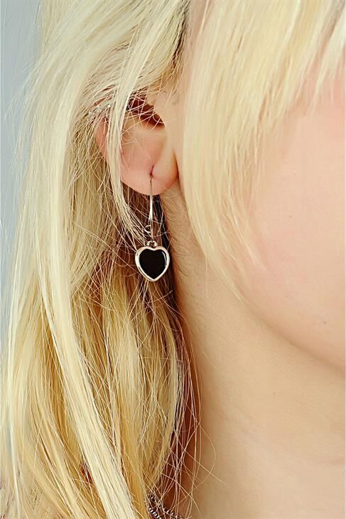 Siyah Kalp Tasarımlı 2li Zincirli Kolye Küpe ve Bileklik Takımı