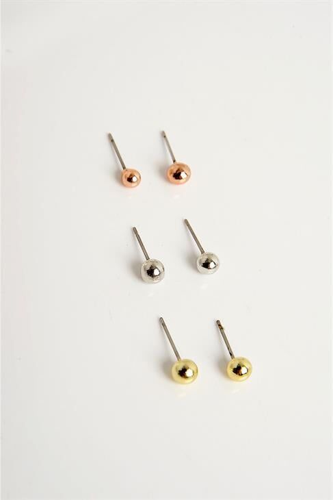 Gold Gümüş ve Rose Renkleri Halka ve Top Küpe Seti