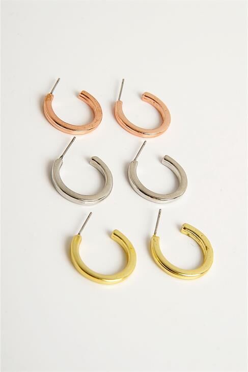 Gold Gümüş ve Rose Renkleri Halka ve Top Küpe Seti