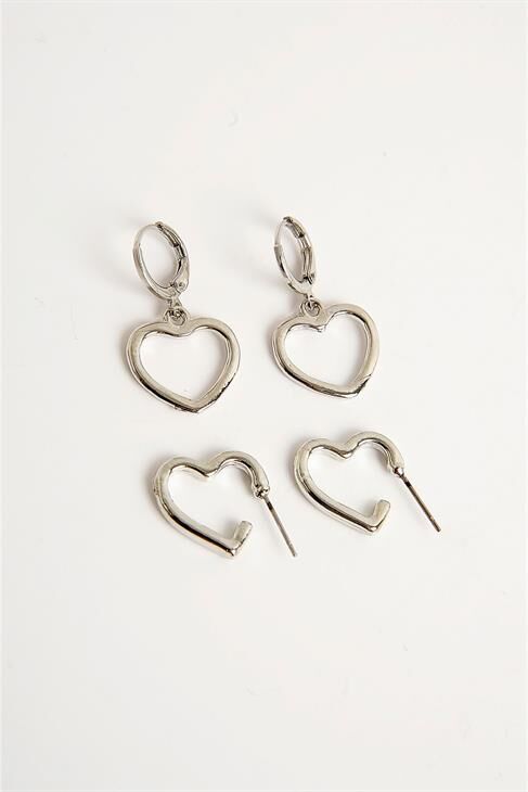 Kalp Tasarımlı Tektaş İnci Top ve Halka Küpeli 6lı Küpe Seti