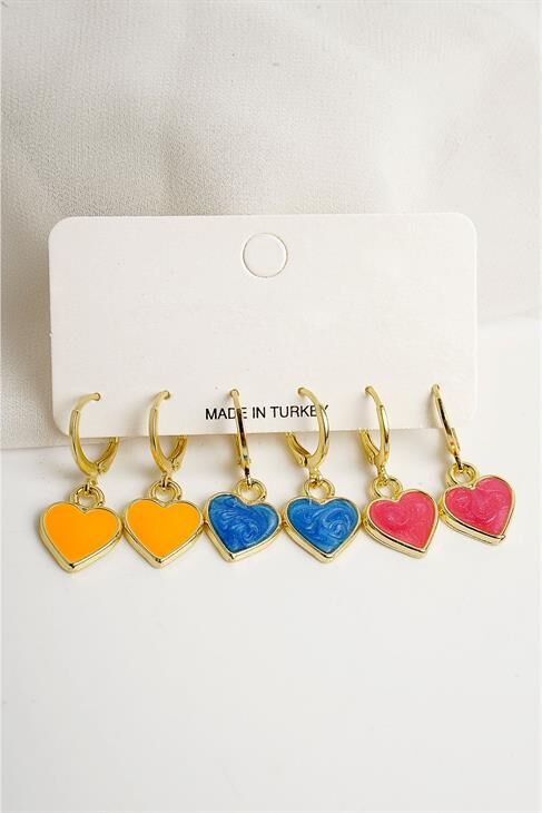 Kalp Tasarımlı Sallantılı Küpeler 3lü Set