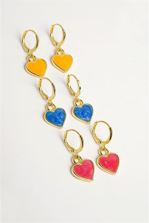 Kalp Tasarımlı Sallantılı Küpeler 3lü Set