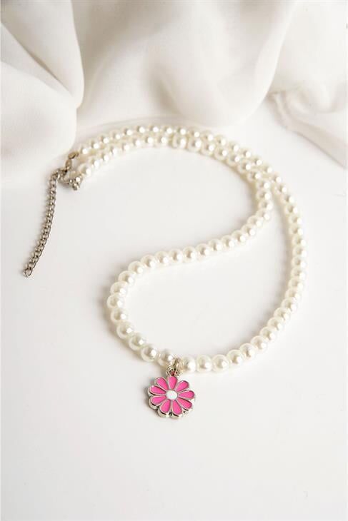 Papatya Tasarımlı İnci Kolye Küpe Takım