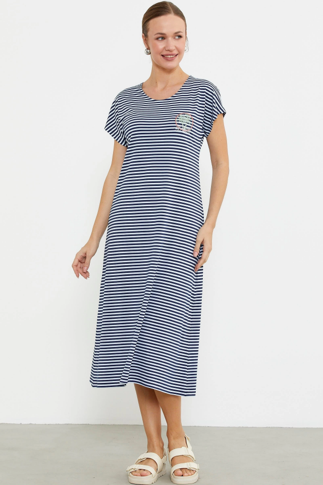 Sementa 77489 Nakış Detaylı Marine Penye Elbise