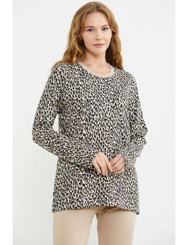 Sementa 76413 Rahat Kalıp Leopar Kombinli Pijama Takım