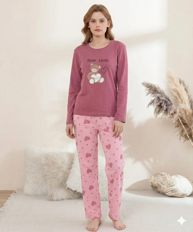 Boyraz 0354 Kadın Penye Uzun Kol Pijama Takımı