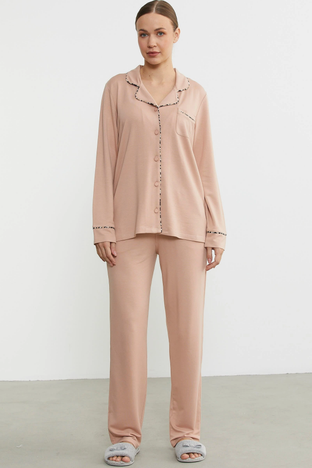 Sementa 76444 Düz Renk Gömlek Model Pijama Takım