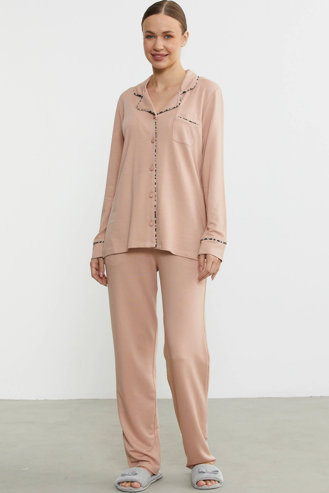Sementa 76444 Düz Renk Gömlek Model Pijama Takım