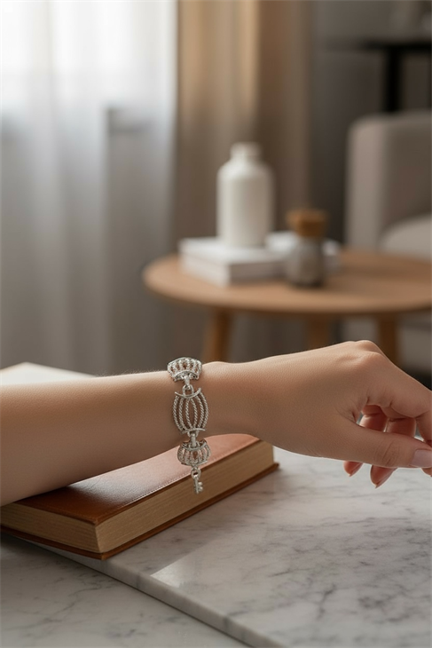 Özel tasarımlı gümüş kaplapa halat desenli zincir bileklik