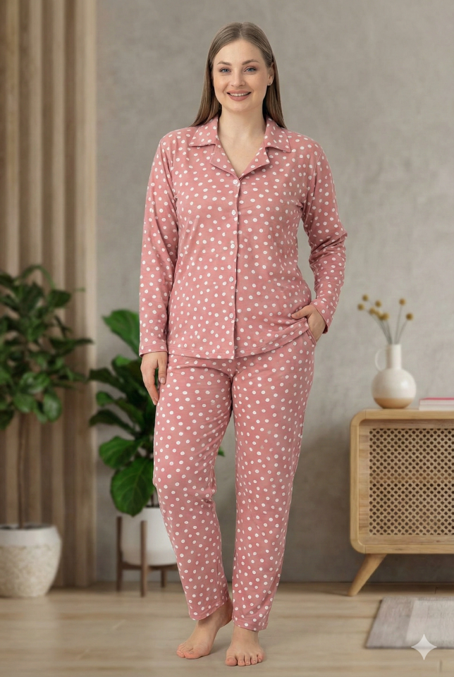 Boyraz 0501 Kadın Süet Battal Uzun Kol Pijama Takımı