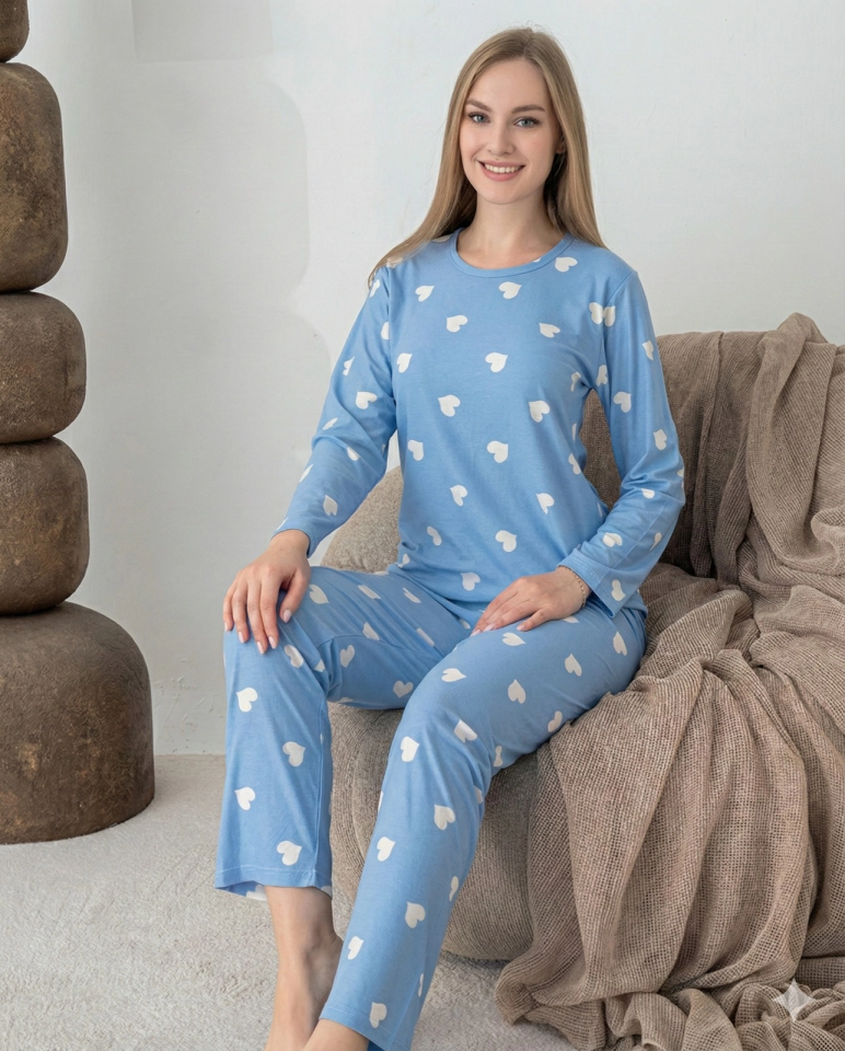 Lindros 0440 Kadın Süet Uzun Kol Pijama Takımı