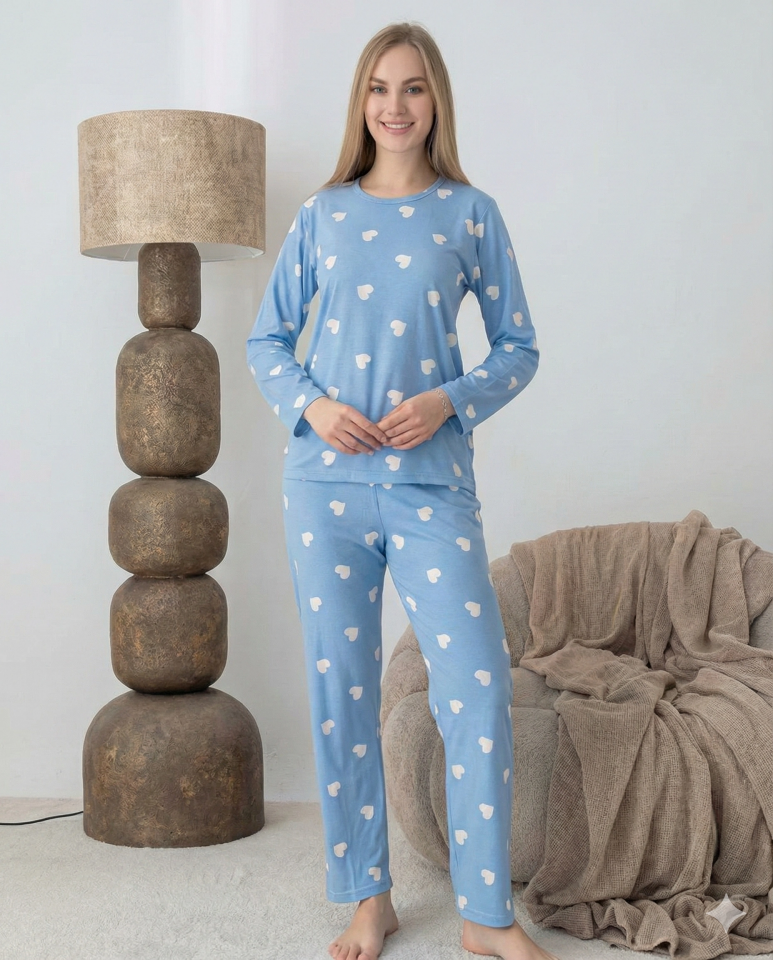 Lindros 0440 Kadın Süet Uzun Kol Pijama Takımı