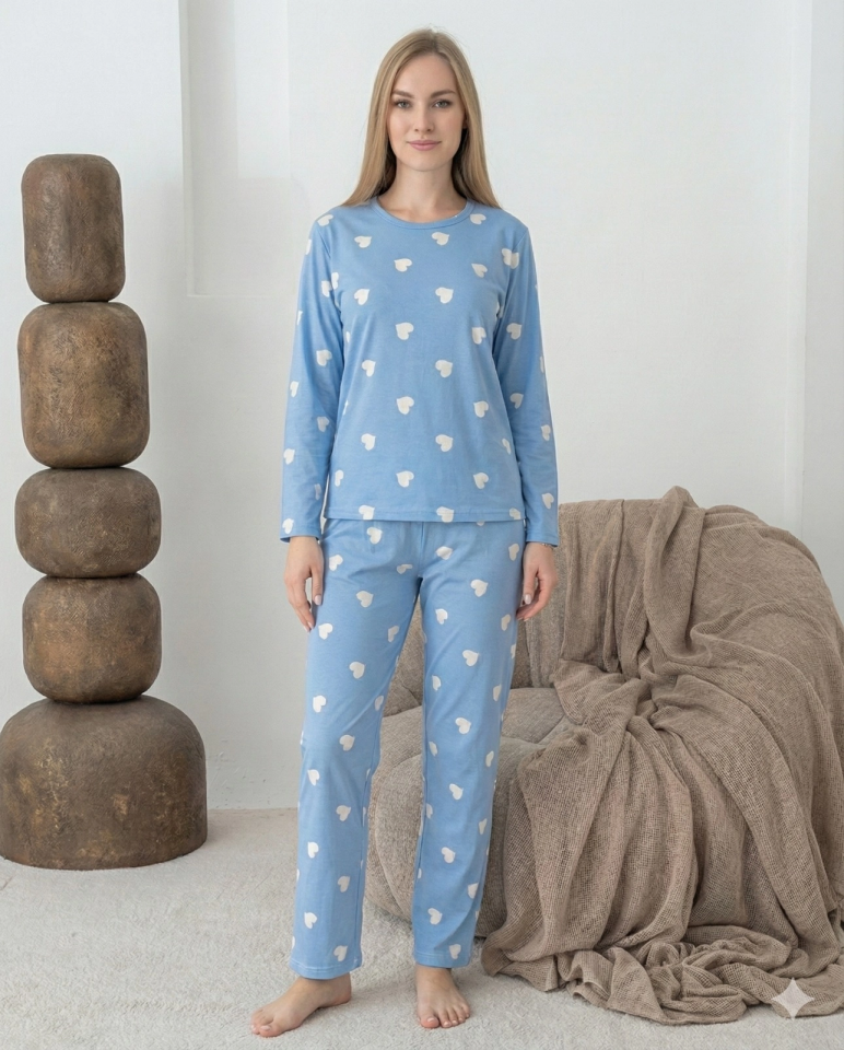 Lindros 0440 Kadın Süet Uzun Kol Pijama Takımı