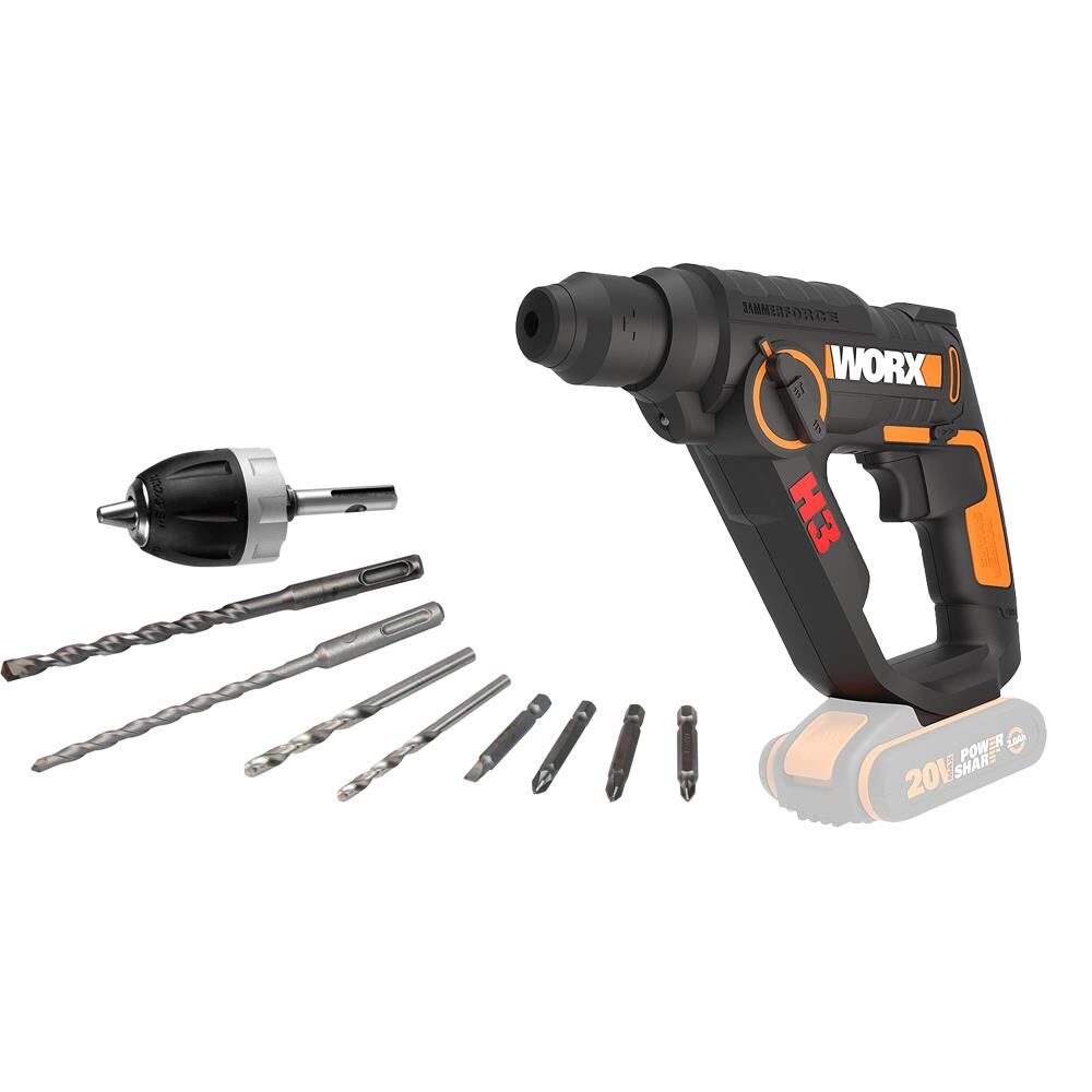 Worx Wx390.9 20Volt 1.2J Profesyonel SdsPlus Pnömatik Şarjlı Matkap + 8 Adet Uç + Mandren (Akü Dahil Değildir)