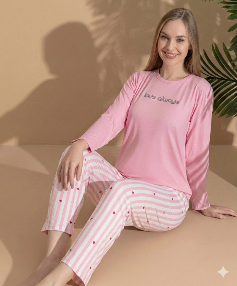 Boyraz ML-01022 Kadın Milan Uzun Kol Pijama Takımı