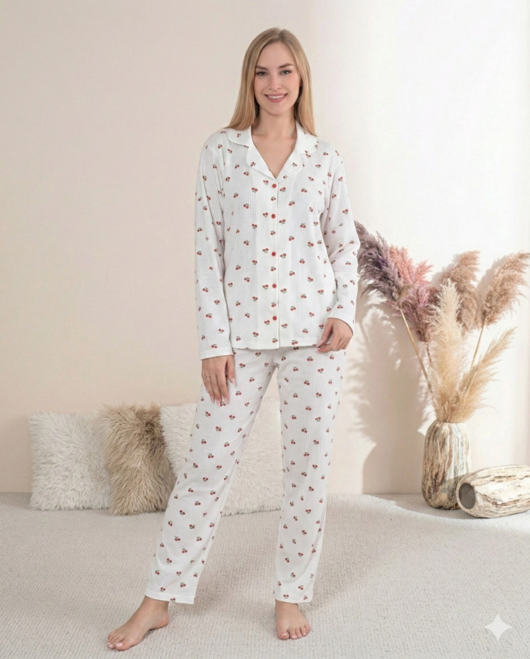 Boyraz 0346 Kadın Raporlu Uzun Kol Pijama Takımı