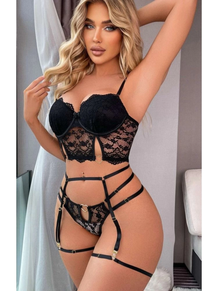 For Dreams 8406 Seksi Siyah Büstiyerli Takım
