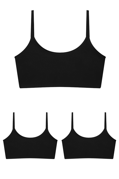 3 Adet Siyah Kız Çocuk Yarım Atlet Pedsiz Pamuklu Genç Kız Alıştırma Sütyeni