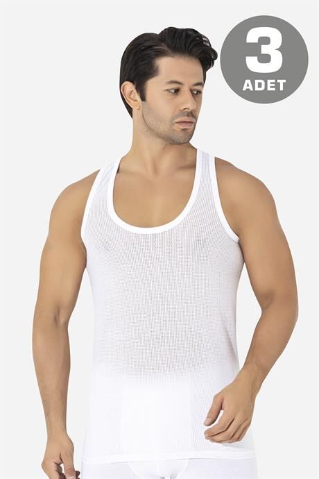 Erkek Yazlık Fileli Atlet Beyaz Pamuklu 3'lü Paket