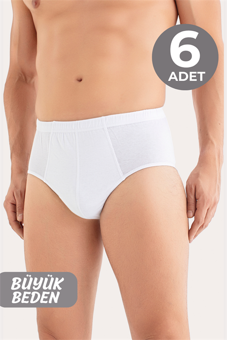 Erkek Büyük Beden Külot Slip 6'lı Paket Beyaz %100 Pamuklu