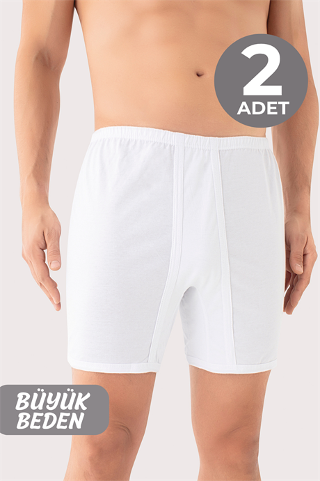 Büyük Beden Erkek Paçalı Külot Boxer 2'li Paket Beyaz %100 Pamuk