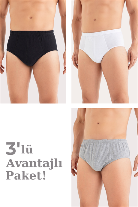 Erkek Pamuklu Külot Slip Beli Lastikli 3'lü Paket Renkli