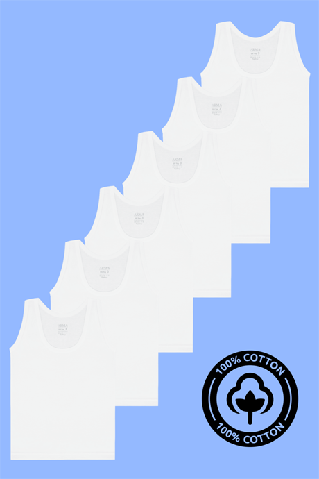 Beyaz Erkek Çocuk Atlet 6'lı Paket %100 Pamuk Penye