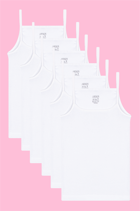 6'lı Paket Kız Çocuk Beyaz Atlet İp Askılı %100 Pamuklu Yumuşak Esnek Kumaş