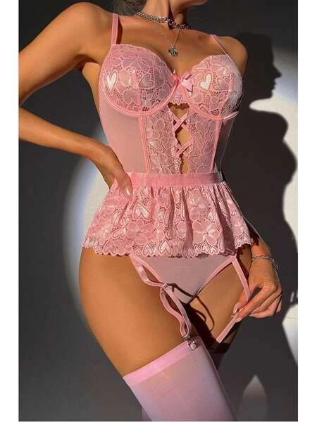 For Dreams 8412 Dantel Büstiyer ve Jartiyer Takım