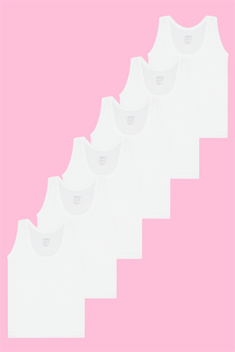 Kız Çocuk Beyaz Kalın Askılı Atlet 6'lı Paket %100 Pamuklu Yumuşak Esnek Kumaş