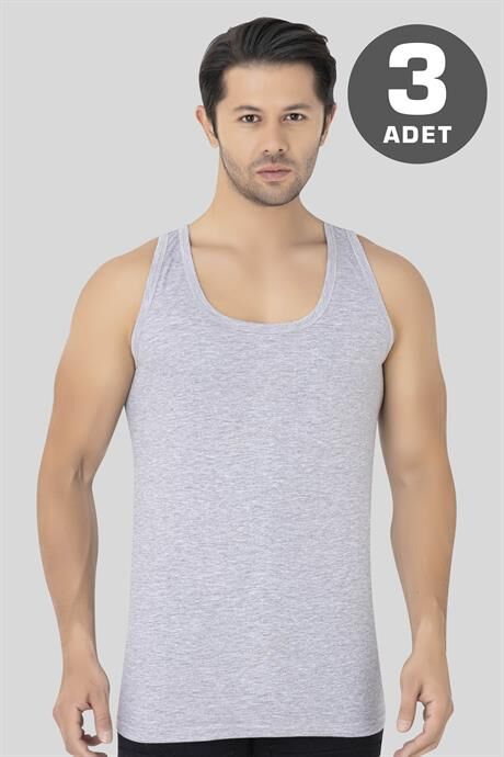 Erkek Gri Penye Atlet %100 Pamuk 3'lü Paket