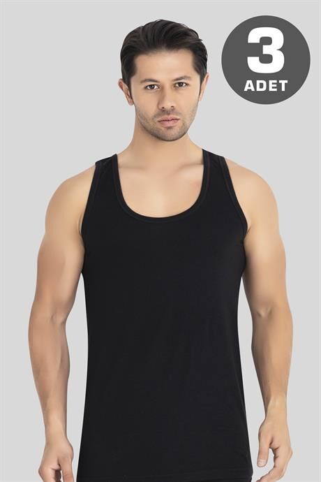 Erkek Siyah Penye Atlet %100 Pamuk 3'lü Paket