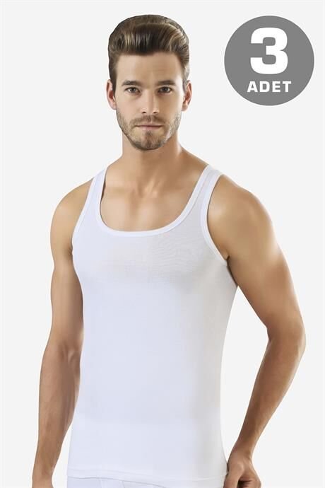 Erkek Beyaz Ribana Atlet 3'lü Paket %100 Pamuklu