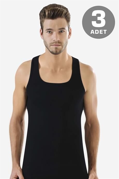 Erkek Siyah Ribana Atlet 3'lü Paket %100 Pamuklu
