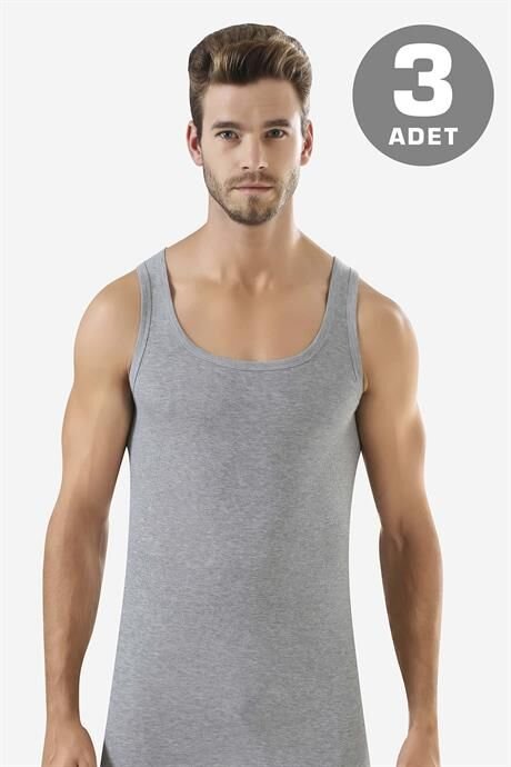 Erkek Gri Ribana Atlet 3'lü Paket %100 Pamuklu