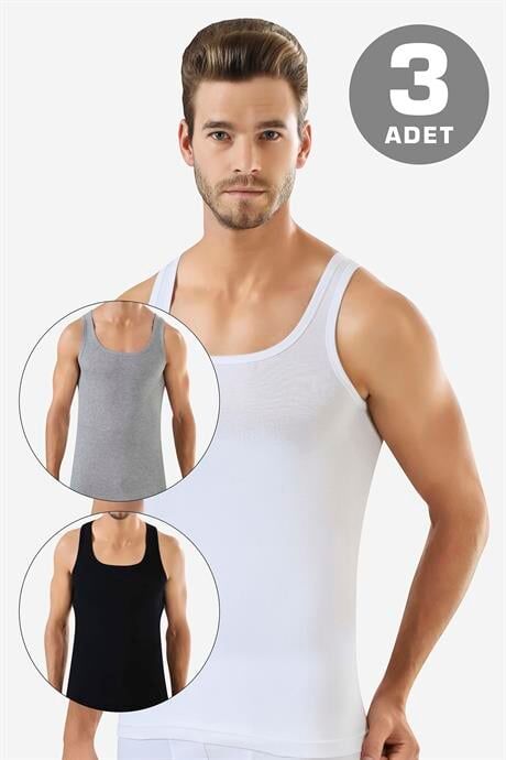 Erkek Renkli Ribana Atlet 3'lü Paket %100 Pamuklu