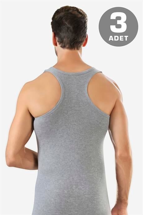 Erkek Pamuklu Sporcu Rambo Atlet Gri 3'lü Paket