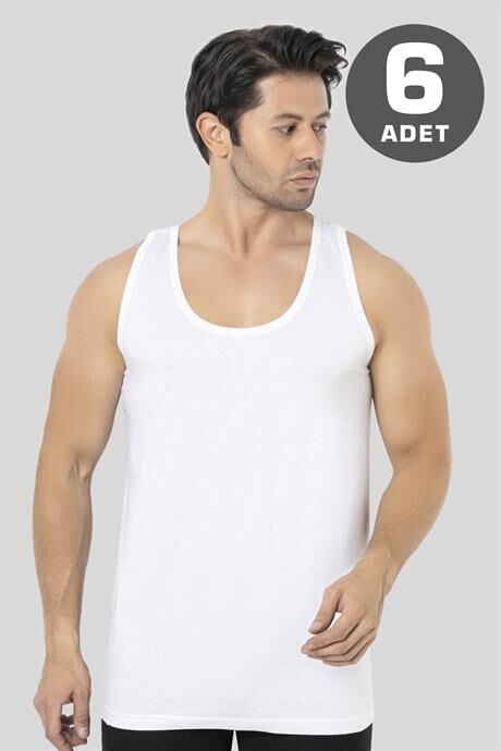 Erkek Beyaz Atlet 6'lı Paket %100 Pamuk Penye Rahat ve Normal Kesim İç Giyim