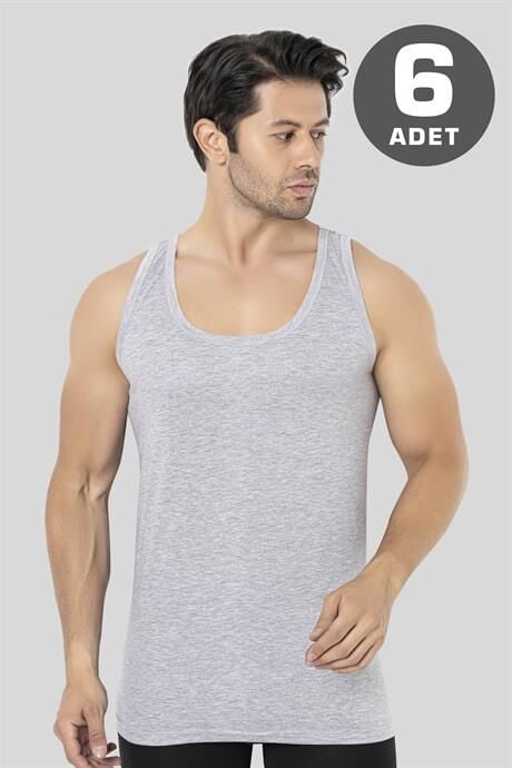 Erkek Gri Atlet 6'lı Paket %100 Pamuk Penye Rahat ve Normal Kesim İç Giyim