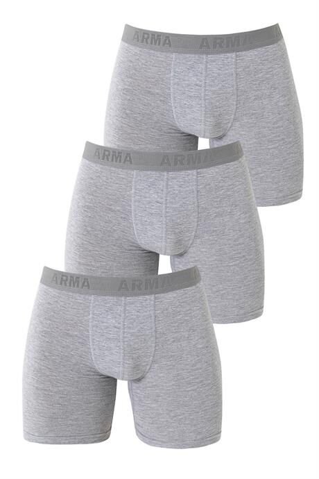 3'lü Paket Erkek Gri Uzun Paçalı Boxer Pamuklu Likralı Esnek Kumaş