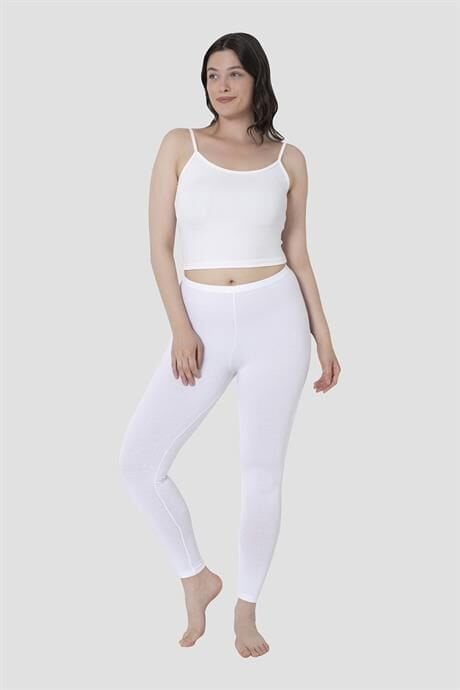 Kadın Beyaz Pamuklu Likralı Uzun Tayt