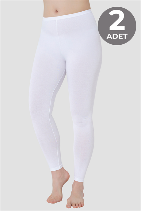 Kadın Pamuklu Likralı Uzun Tayt Beyaz 2'li Paket