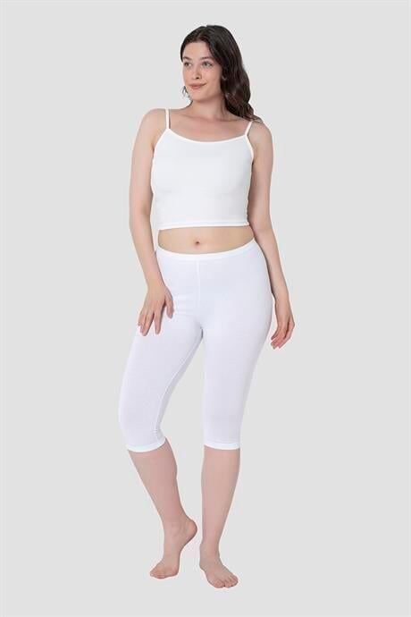 Kadın Diz Altı Kapri Boy Penye Tayt Beyaz
