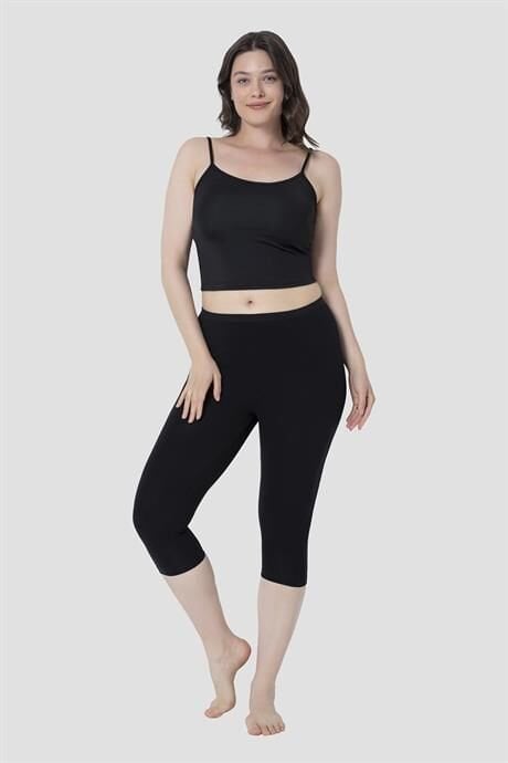 Kadın Diz Altı Kapri Boy Penye Tayt Siyah