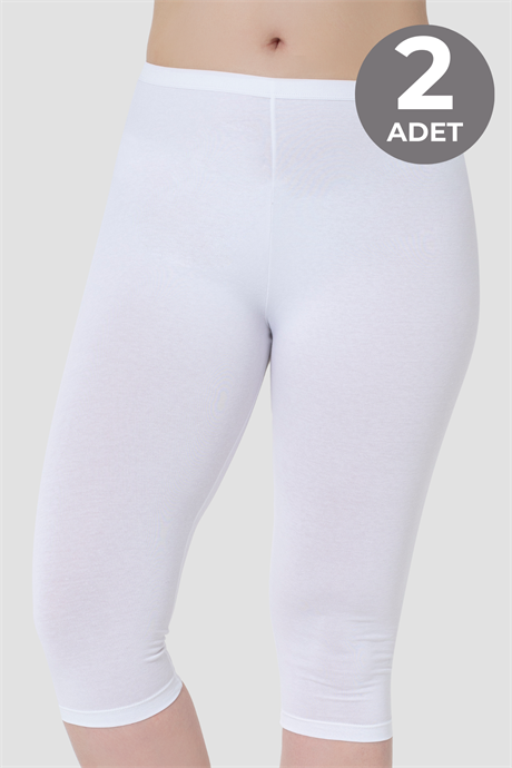 Kadın Diz Altı Kapri Boy Penye Tayt Beyaz 2'li Paket
